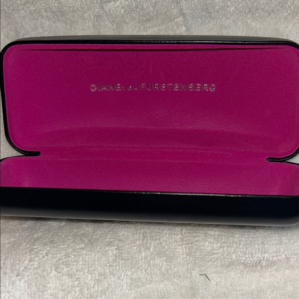 Diane Von Furstenberg Black Glasses Case with Pink Interior